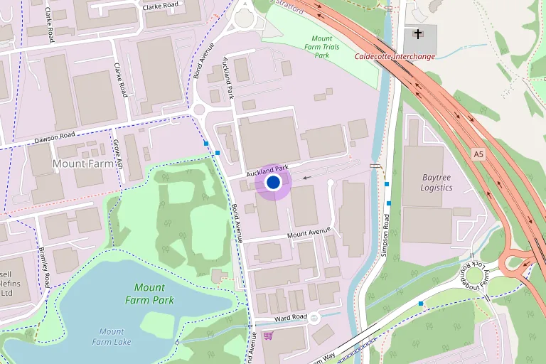 Map of Bletchley, Milton Keynes, with the Biztech office on Bond Avenue marked.